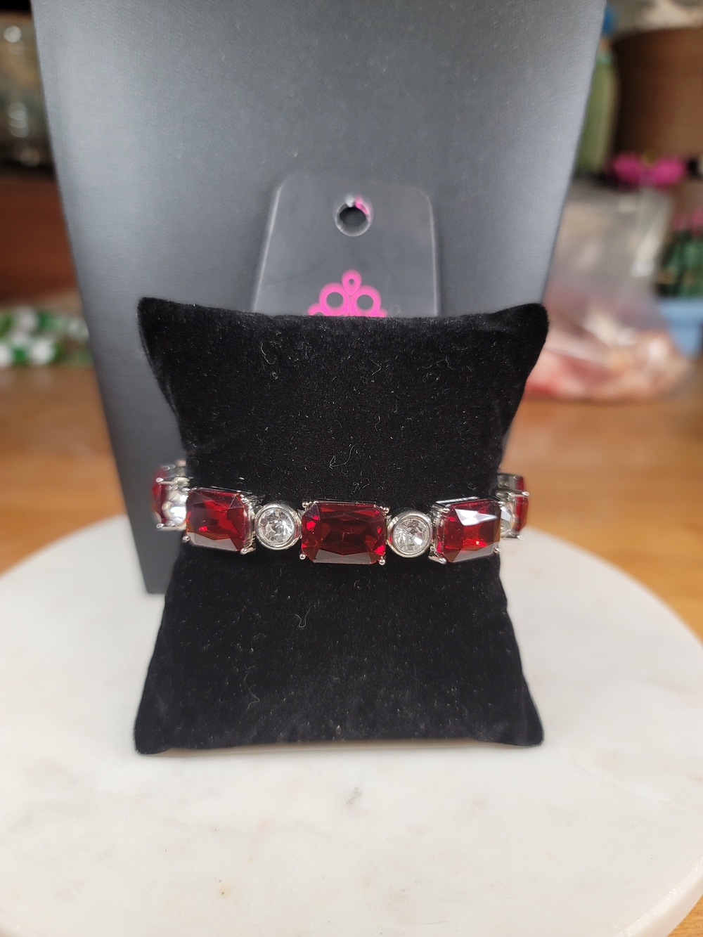 paparazzi Red and White Crystal Stretch Bracelet